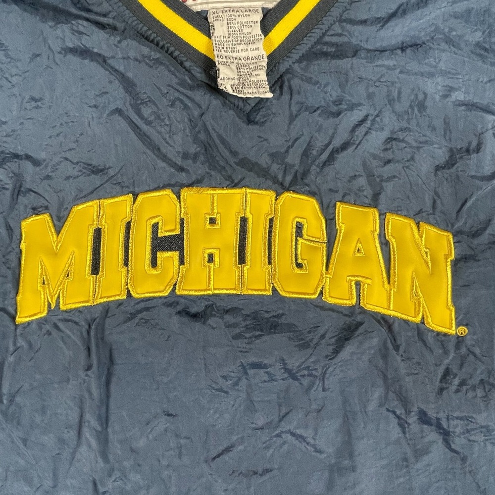 VTG Michigan Wolverines Jacket Mens XL Blue Pullover Windbreaker Football 90s - Picture 4 of 15